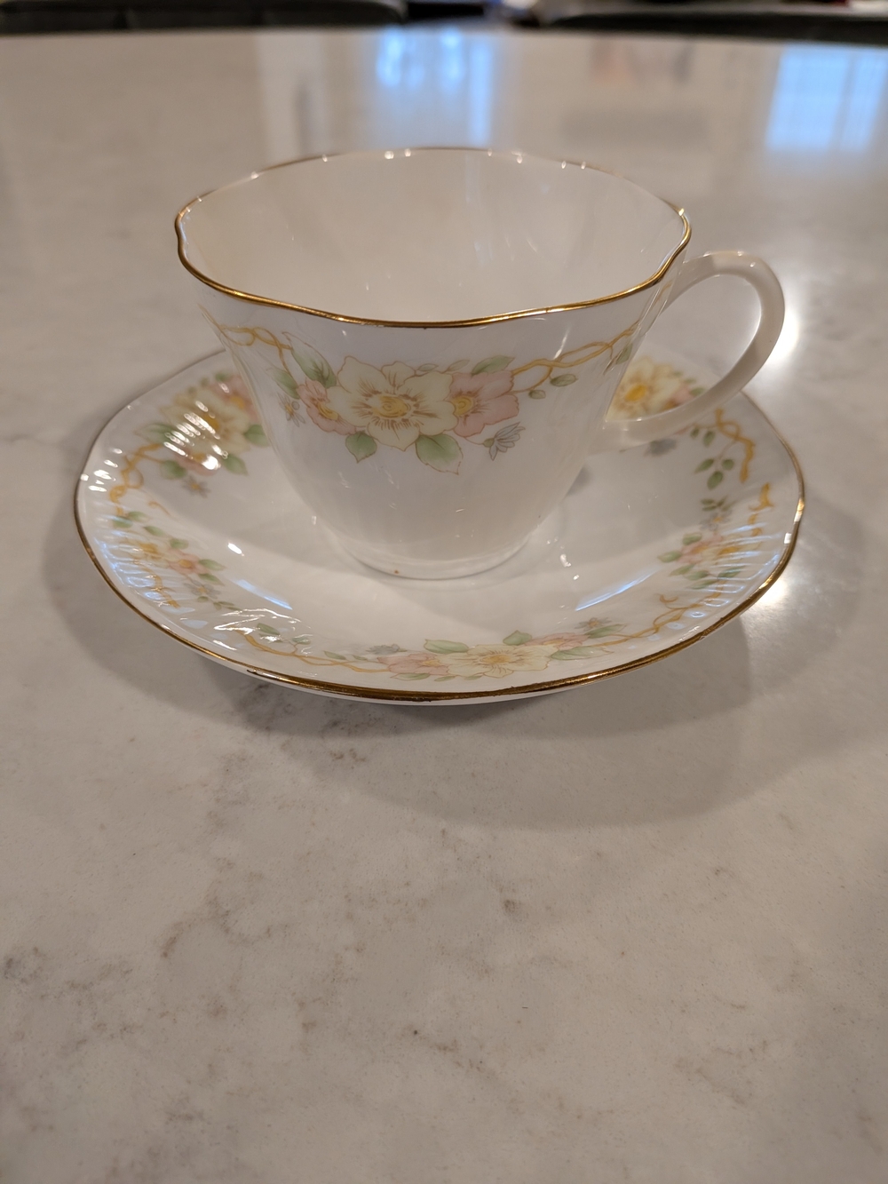 Royal Dover Bone China Floral Gold-Trim Porcelain Teacup and Saucer